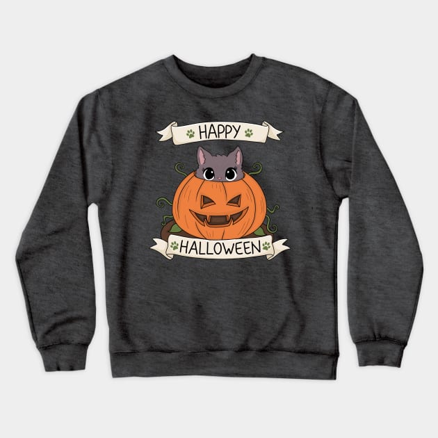 Cute Cat in Pumpkin - Halloween Crewneck Sweatshirt by valentinahramov